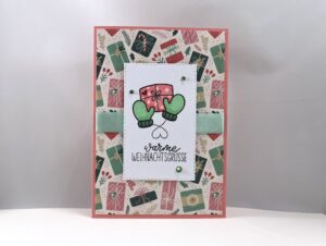 Weihnachtskarte -Handschuhe mit Geschenk-