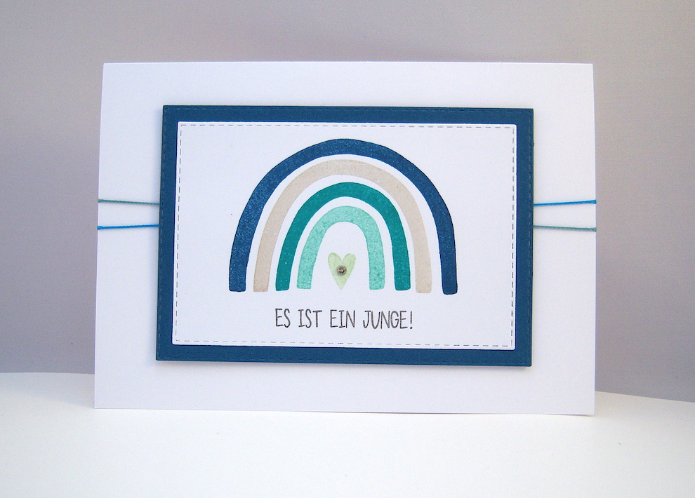 Geburt / Taufe - Babykarte Regenbogen blau Bild 1