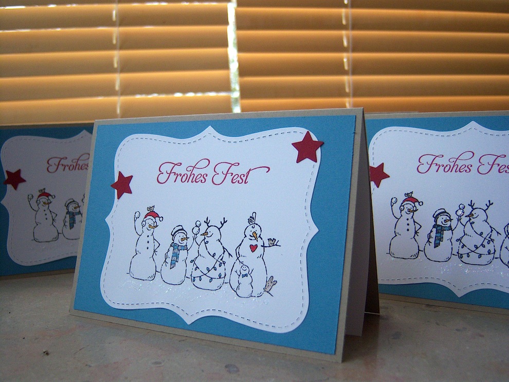 Weihnachten - Weihnachtskarte Schneemaenner mit Sternen 1